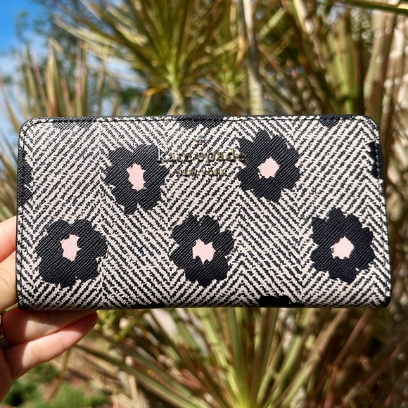 Kate spade Large Bifold Wallet Grey Black Floral - Picture 3 of 4